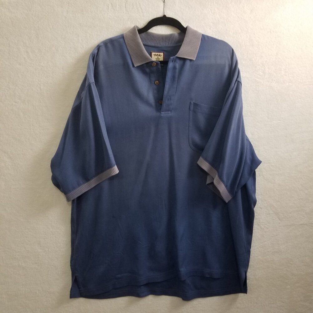 Tommy Bahama Mens Polo Shirt Size XL Blue Silk Blend Golf Hawaii Tropical Casual